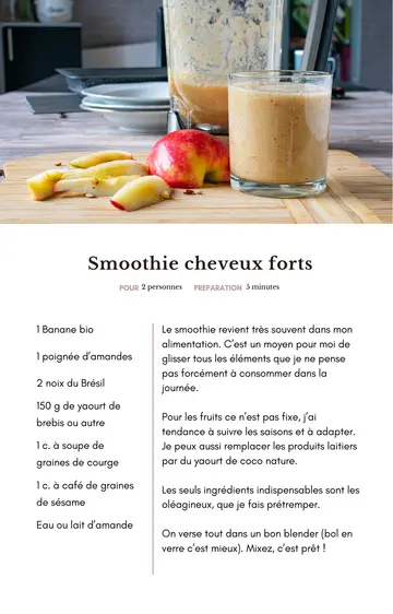Extrait réel : Recette du smoothie cheveux forts